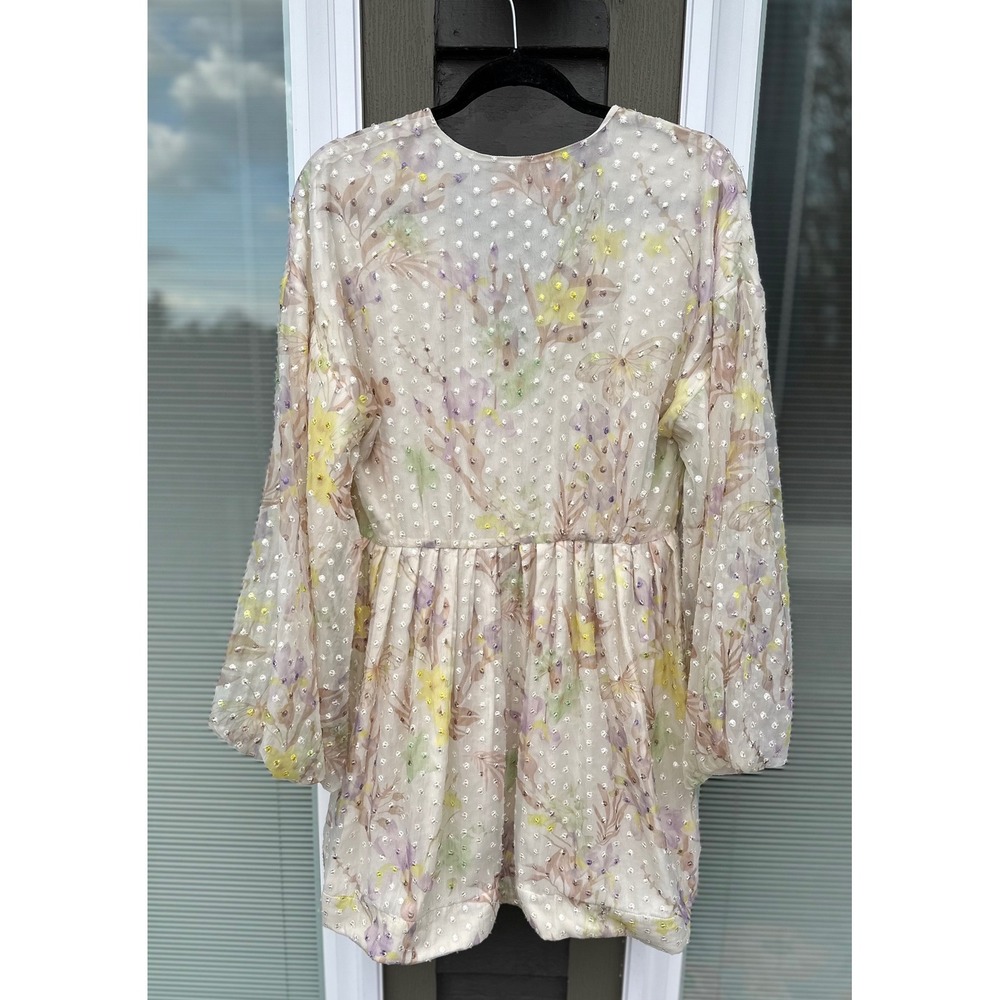 Alexis Behati Floral Swiss Dot Balloon Sleeve Mini Dress Cream Yellow Multi L - Picture 6 of 8